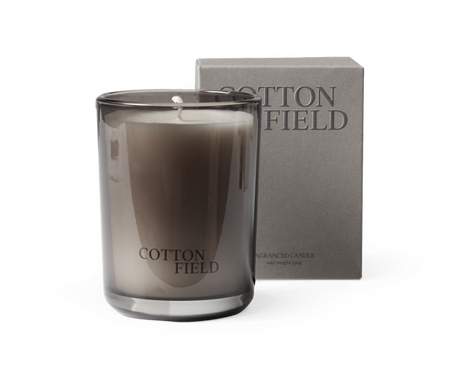 COTTON FIELD duftlys i gråt glas, wax weight 250g.