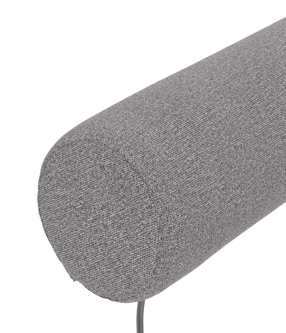 Grå cylinderformet nakkepude i tekstil, isoleret produktfoto.