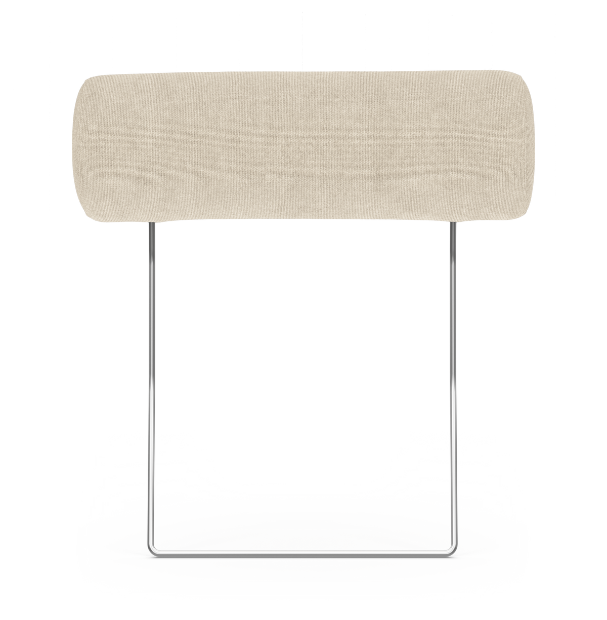 Beige, polstret ryglæn med afrundede hjørner på krom U-formet stel, frilagt mod hvid baggrund.