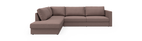 Moderne L-sofa i brun/taupe stof med venstrevendt chaiselong.