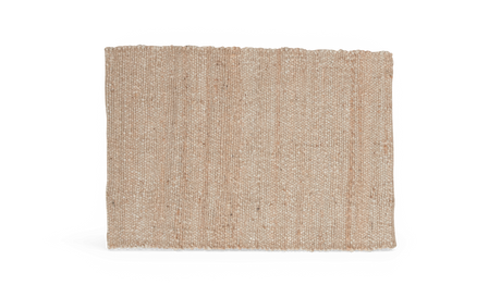Beige vævet tæppeprøve med diskret struktur.