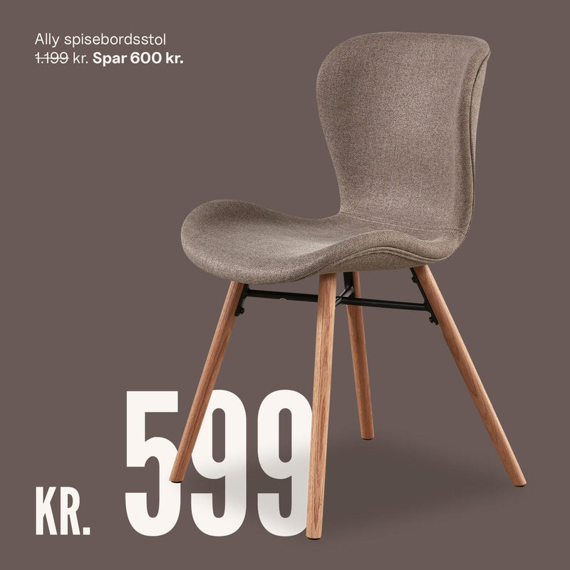 Ally spisebordsstol nu 599 kr., før 1.199 kr., spar 600 kr.