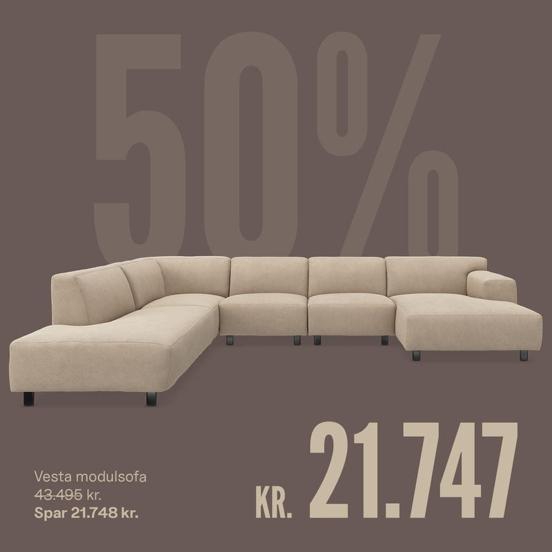 Vesta modulsofa nedsat 50% til kr. 21.747, før 43.495 kr., spar 21.748 kr.