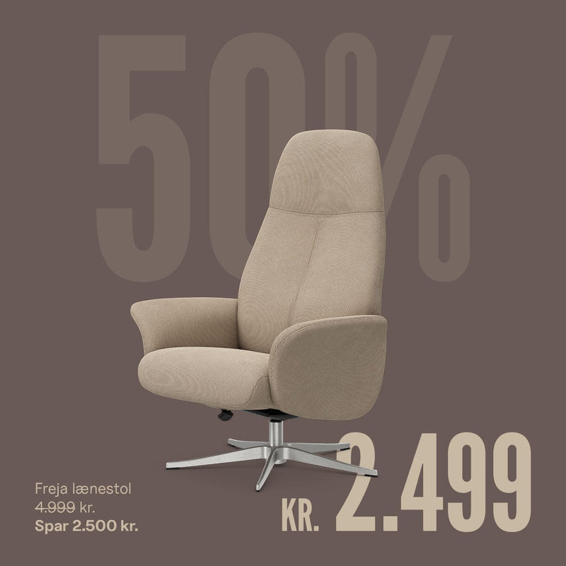 Freja lænestol – KR. 2.499, før 4.999 kr, spar 2.500 kr, 50%.