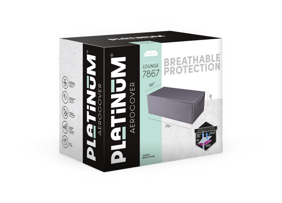 Platinum Aerocover loungebænk‑cover 7867 med åndbar beskyttelse, 270×100×70 cm.