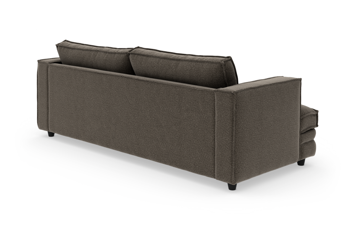 Mørkegrå 3-personers sofa set bagfra i studiemiljø.