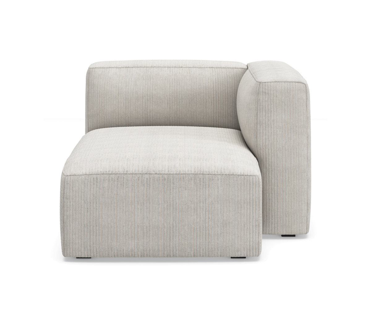 Lysebeige modulsofa med højre armlæn, frilagt frontvisning.
