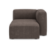 Modulsofa hjørne med højre armlæn, brun fløjl/corduroy-betræk, frilagt studiovisning forfra.