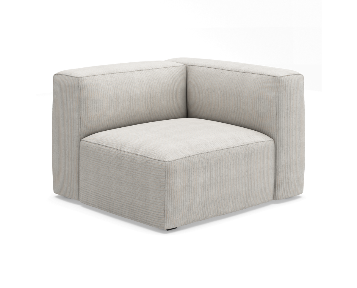 Lys beige modulsofa hjørnemodul i stof, frilagt produktbillede.