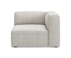 Lys beige modulsofa, højre hjørnemodul set forfra på hvid baggrund.