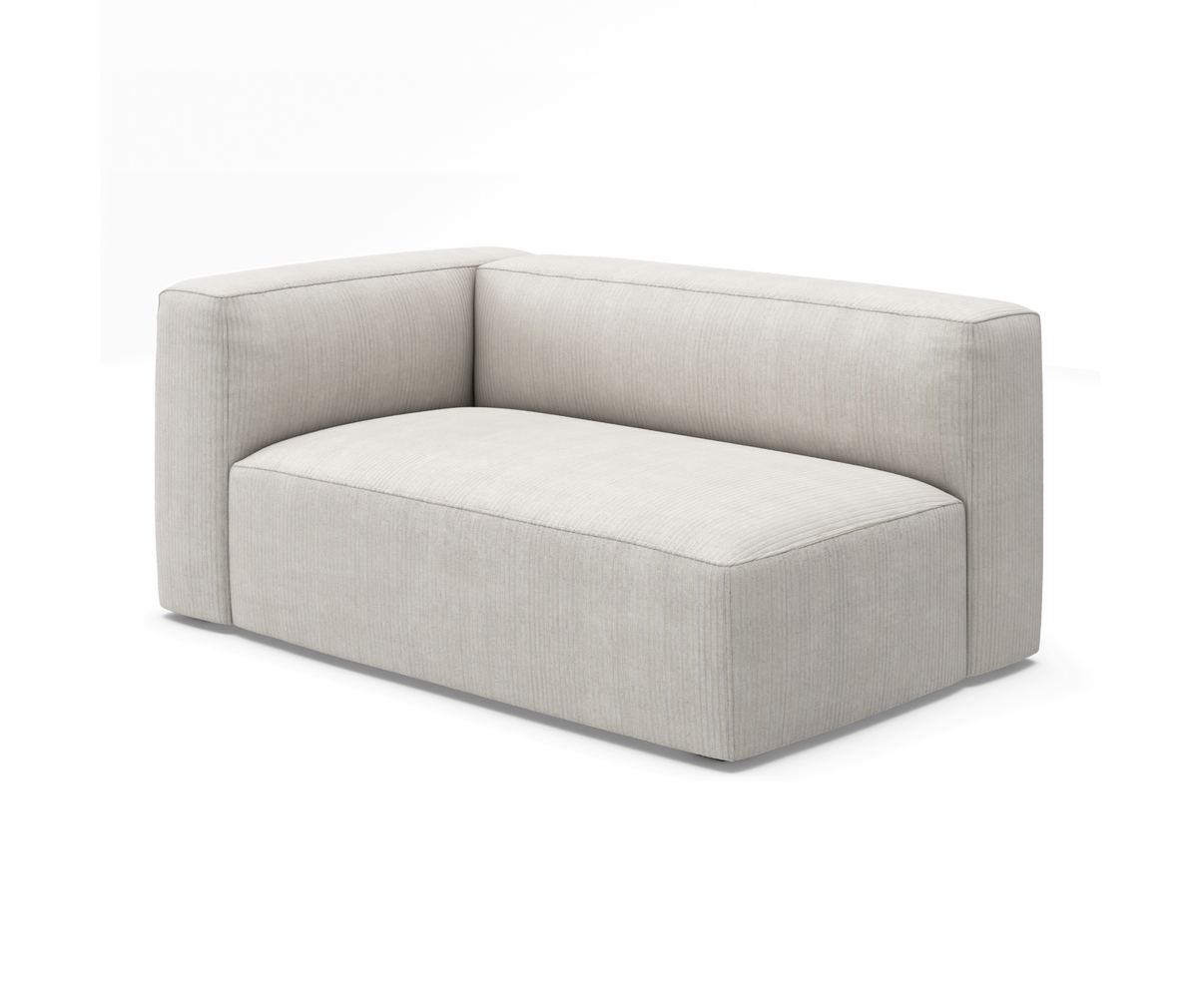 Lys beige modulsofa, hjørnesektion med tyk sædehynde og afrundede rygge på sort sokkel, frilagt produktfoto.