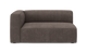 Brun modulær hjørnesofa i fløjl/corduroy, frilagt på hvid baggrund.