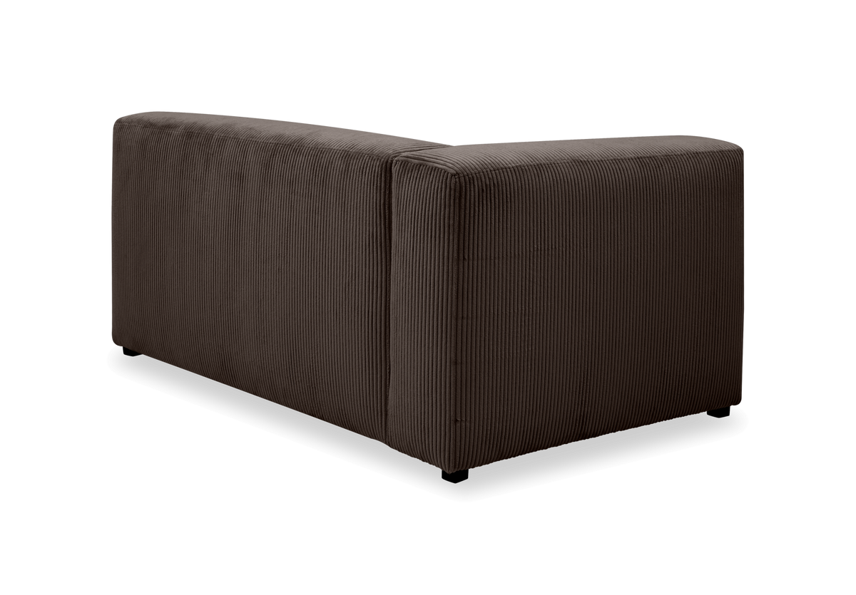 Brun modulsofas hjørneryg i fløjl, fritlagt produktbillede.