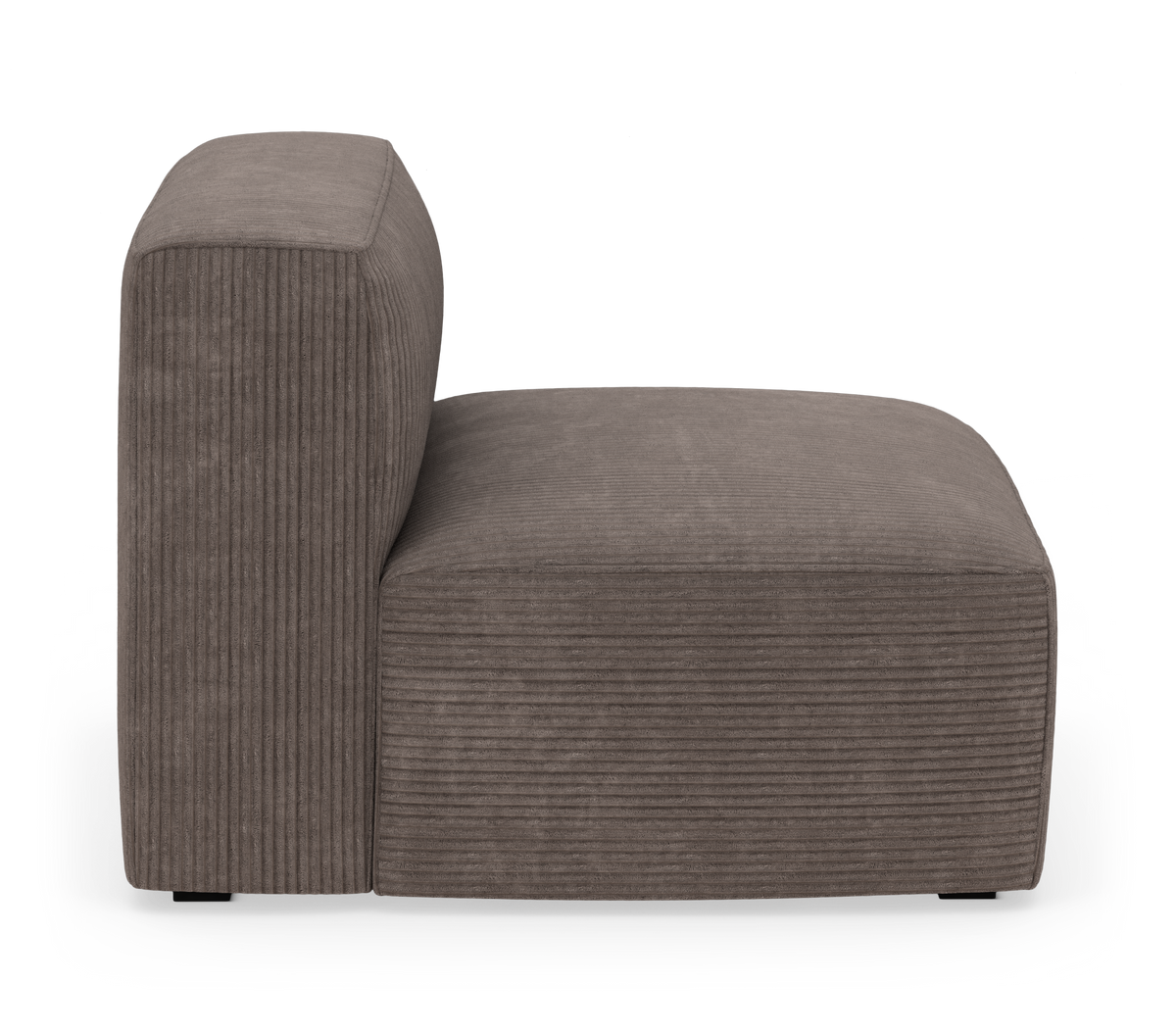 Modulsofa i brungrå manchester/fløjl, sidevisning på hvid baggrund.