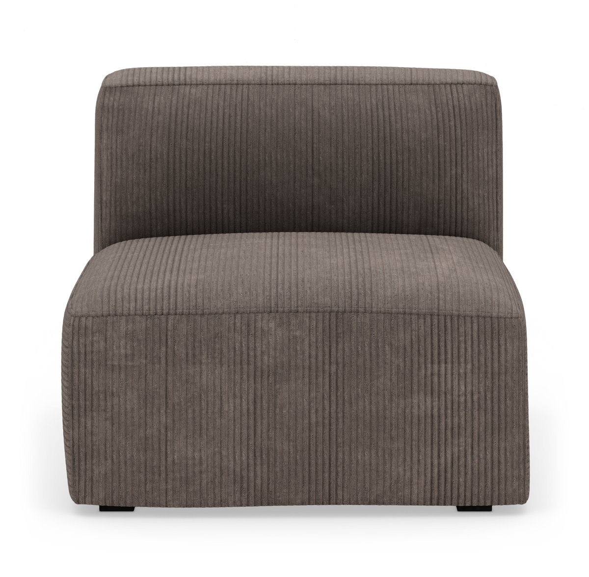 Armløs modulsofa i brun riflet tekstil, fotograferet forfra med let skygge.