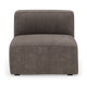 Armløs modulsofa i brun riflet tekstil, fotograferet forfra med let skygge.