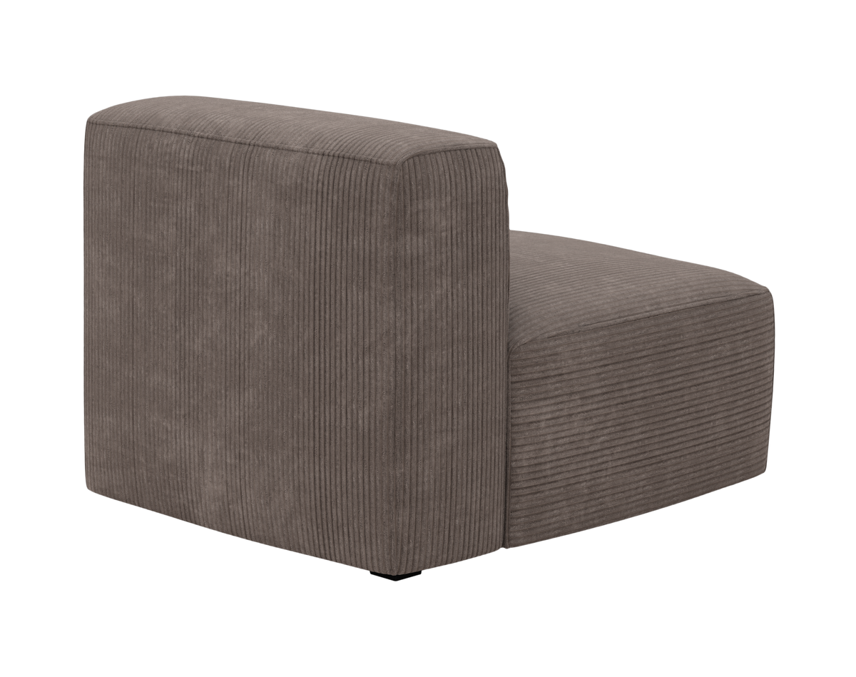 Brungrå modulsofa uden armlæn i corduroy, frilagt set skråt bagfra.