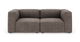 Modulær 2-personers sofa i grå ribfløjl, fotograferet direkte forfra på hvid studiebaggrund.