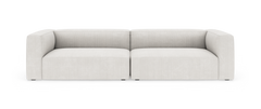 Lys beige modulsofa med to sæder, rene linjer og brede armlæn på hvid baggrund.