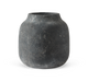 Mørkegrå rund vase med stenlignende finish.