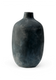 Mørkegrå rund keramisk vase med lille hals.