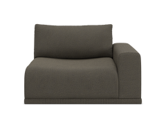 Højresidet modulsofa i taupe stof, frontvisning på transparent baggrund.