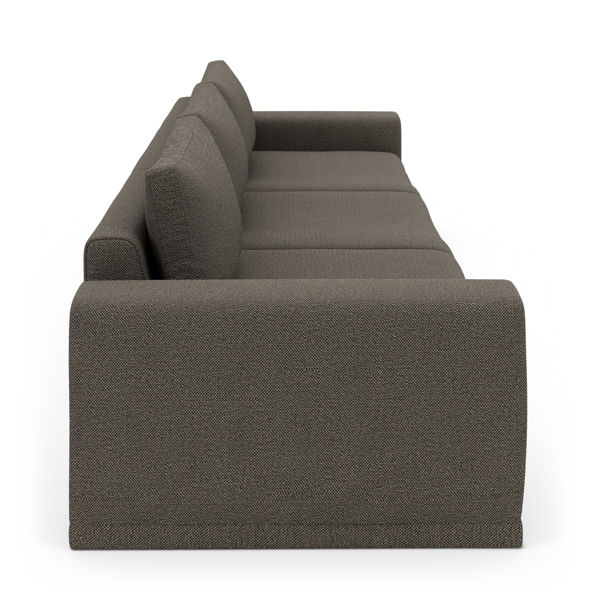 Mørkgrå modulsofa set fra siden, frilagt på hvid baggrund.