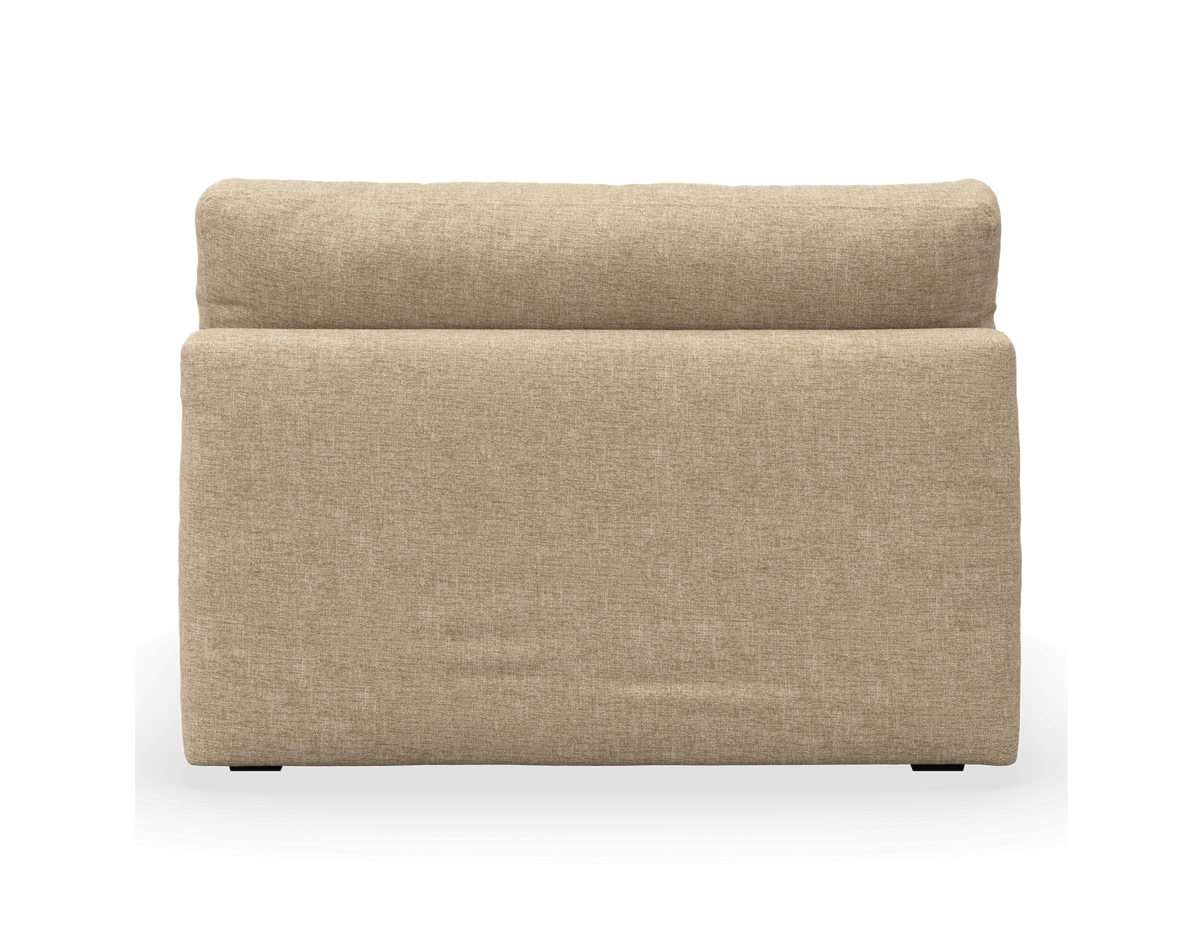 Beige polstret sofamodul set bagfra, frilagt på hvid baggrund.