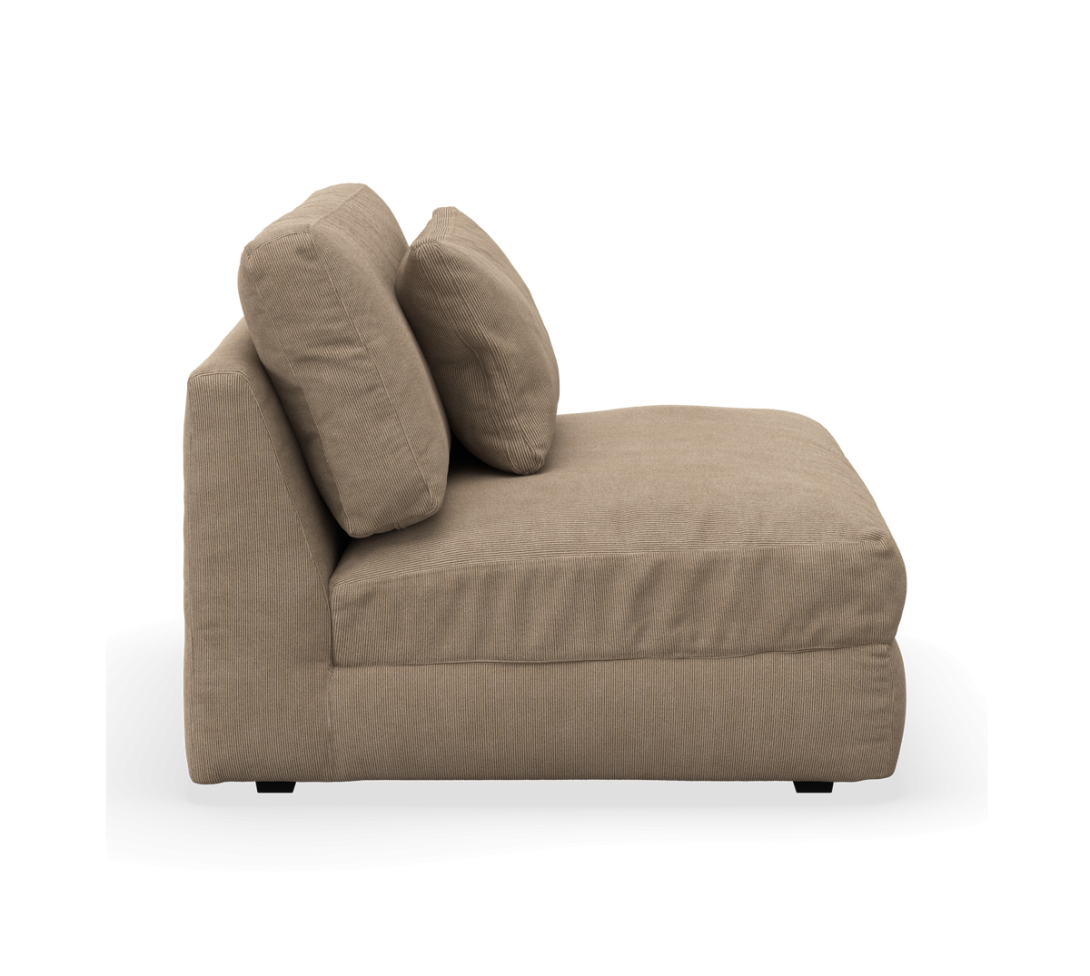 Beige chaiselongmodul med to rygpuder, sidevisning.