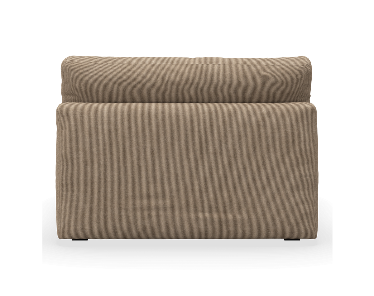 Beige sofa-ryg i fløjl/corduroy, fritlagt, set forfra.