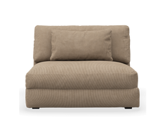 Beige armløs loungemodul med rygpude i frontvisning på hvid baggrund.