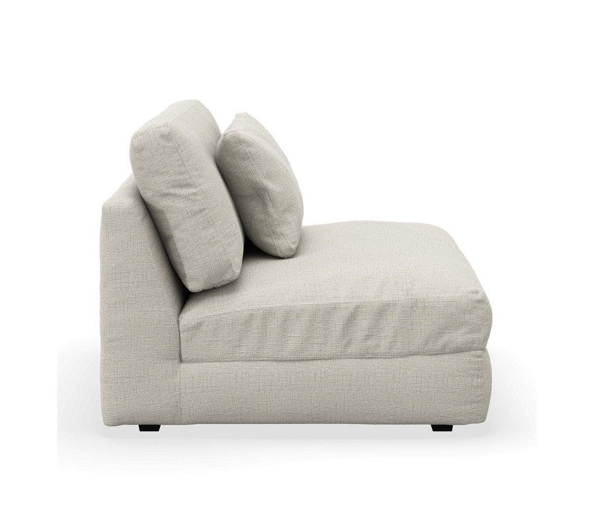 Beige modulsofa/chaise longue set fra siden med to ryghynder.