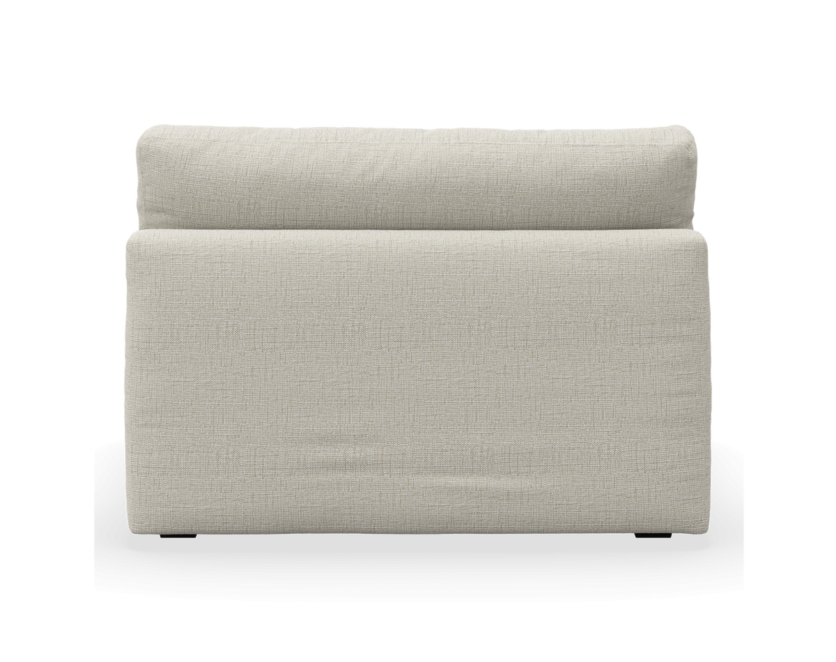 Beige sofa-rygmodul set lige forfra i en ren studieoptagelse.