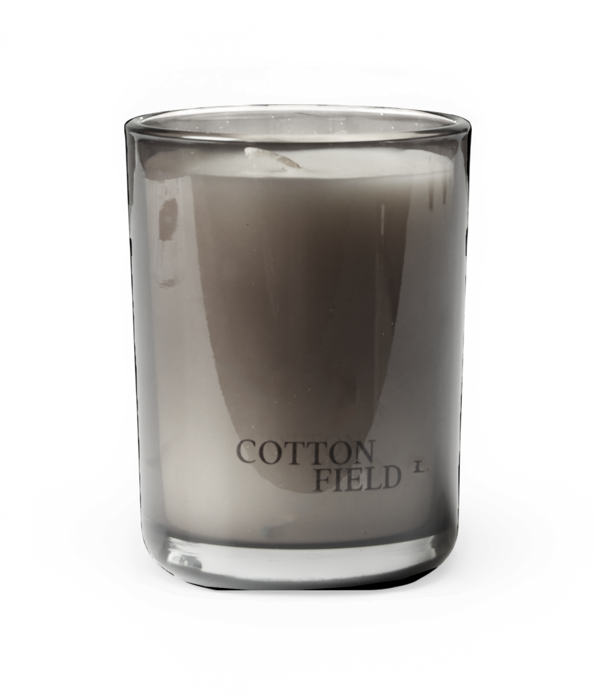 Gråt duftlys i glas med COTTON FIELD.