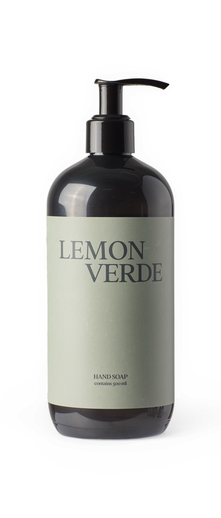 Lemon Verde håndsæbe, indeholder 500 ml, pumpeflaske i mørk plast med lysegrøn etiket.