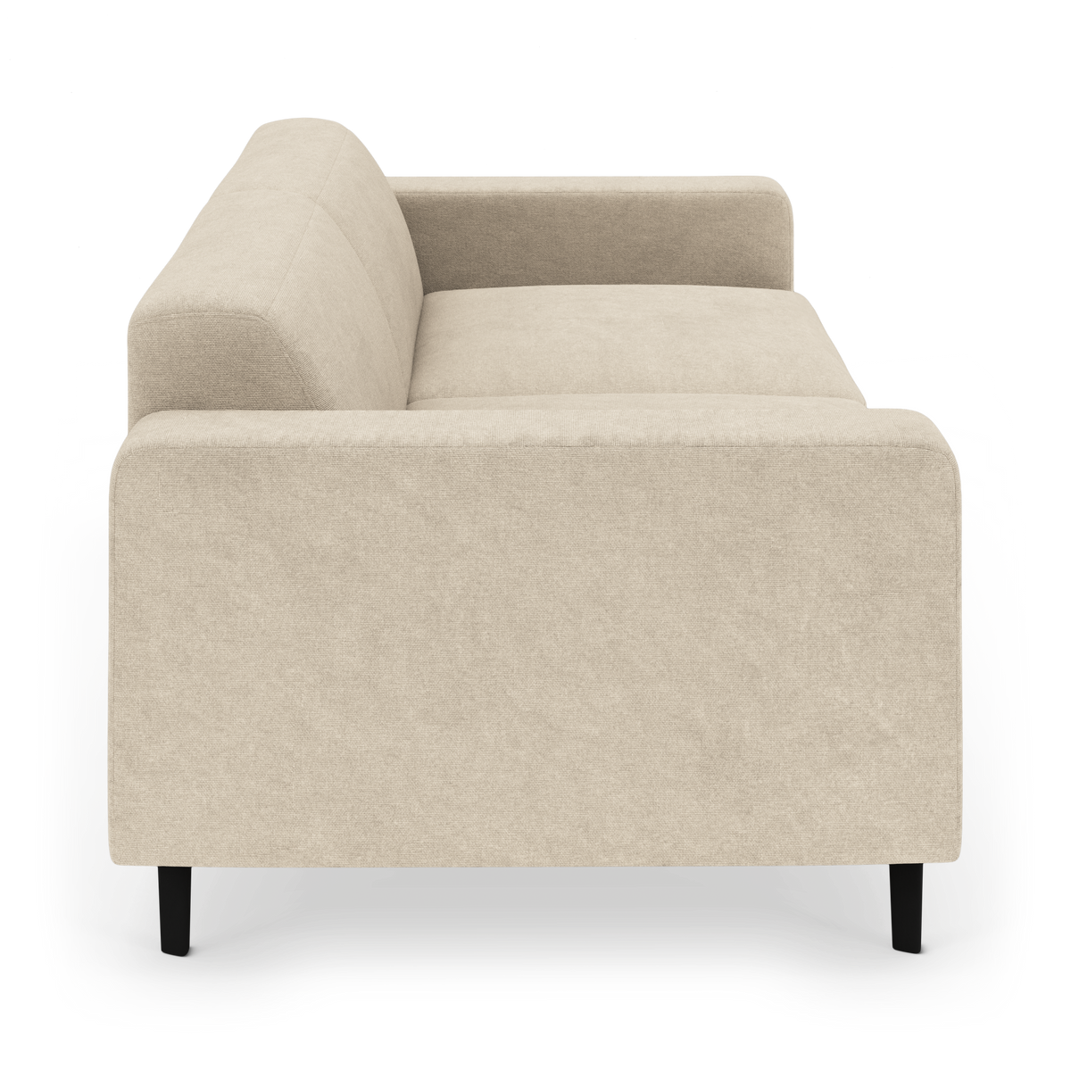 Beige sofa set fra siden på hvid baggrund.