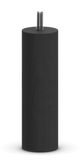 Sort cylindrisk møbelben med gevindbolt, frilagt på sort baggrund.