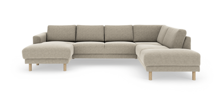 Beige U‑formet modulsofa med træben