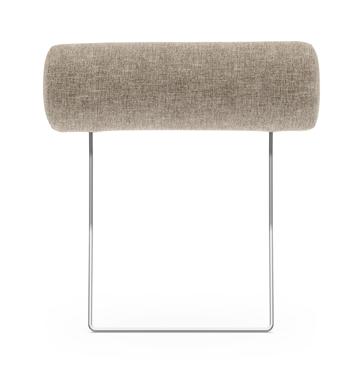 Beige cylindrisk nakkestøtte på kromstel, frilagt mod hvid baggrund.