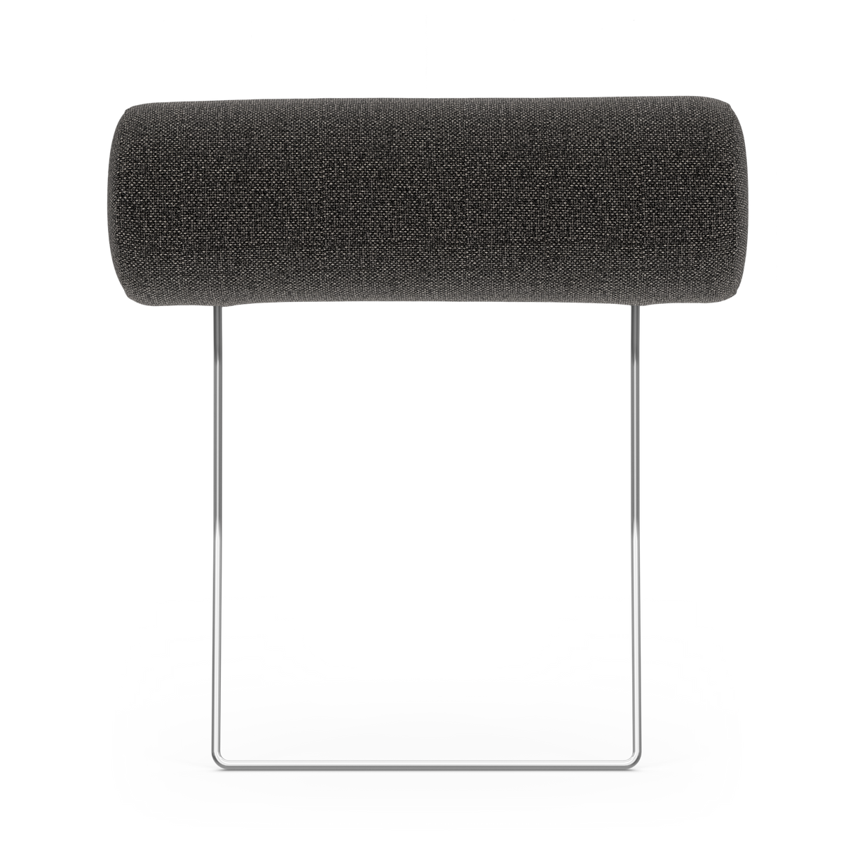 Minimalistisk skammel med cylindrisk grå polstring og krom slederamme, frilagt mod hvid baggrund.
