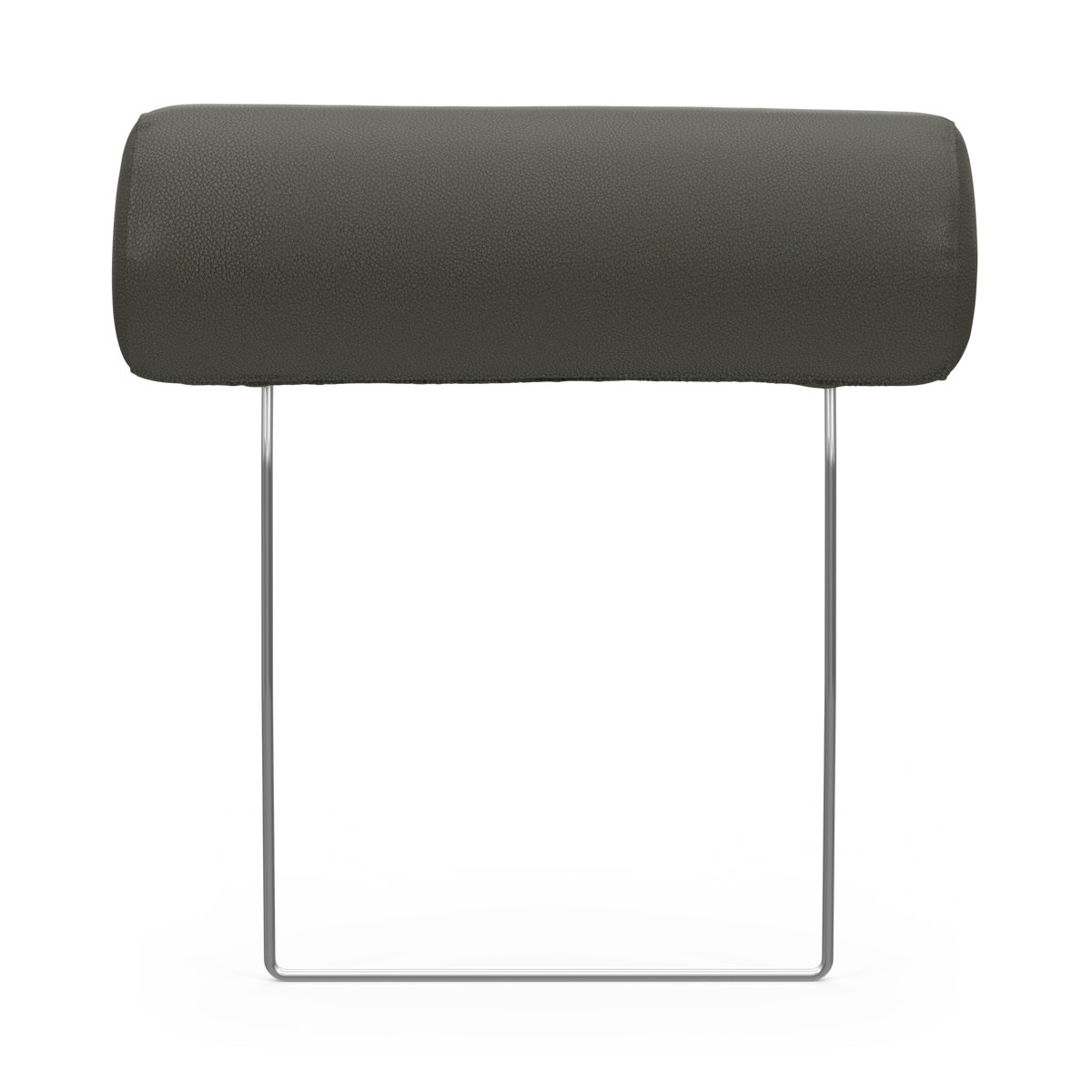 Mørkegrøn cylinderformet nakkepude med kromede stænger, frilagt på hvid baggrund.
