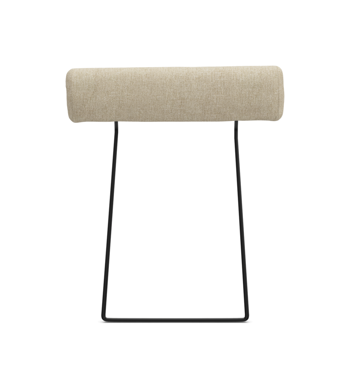Beige cylindrisk bolsterpude på sort metalstativ, frontvisning mod hvid baggrund.