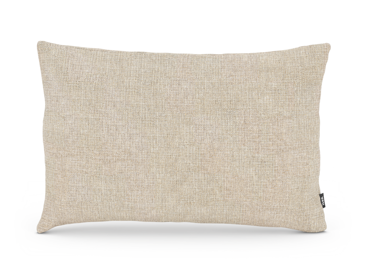 Beige pude med hør‑lignende tekstur, frilagt på hvid baggrund.