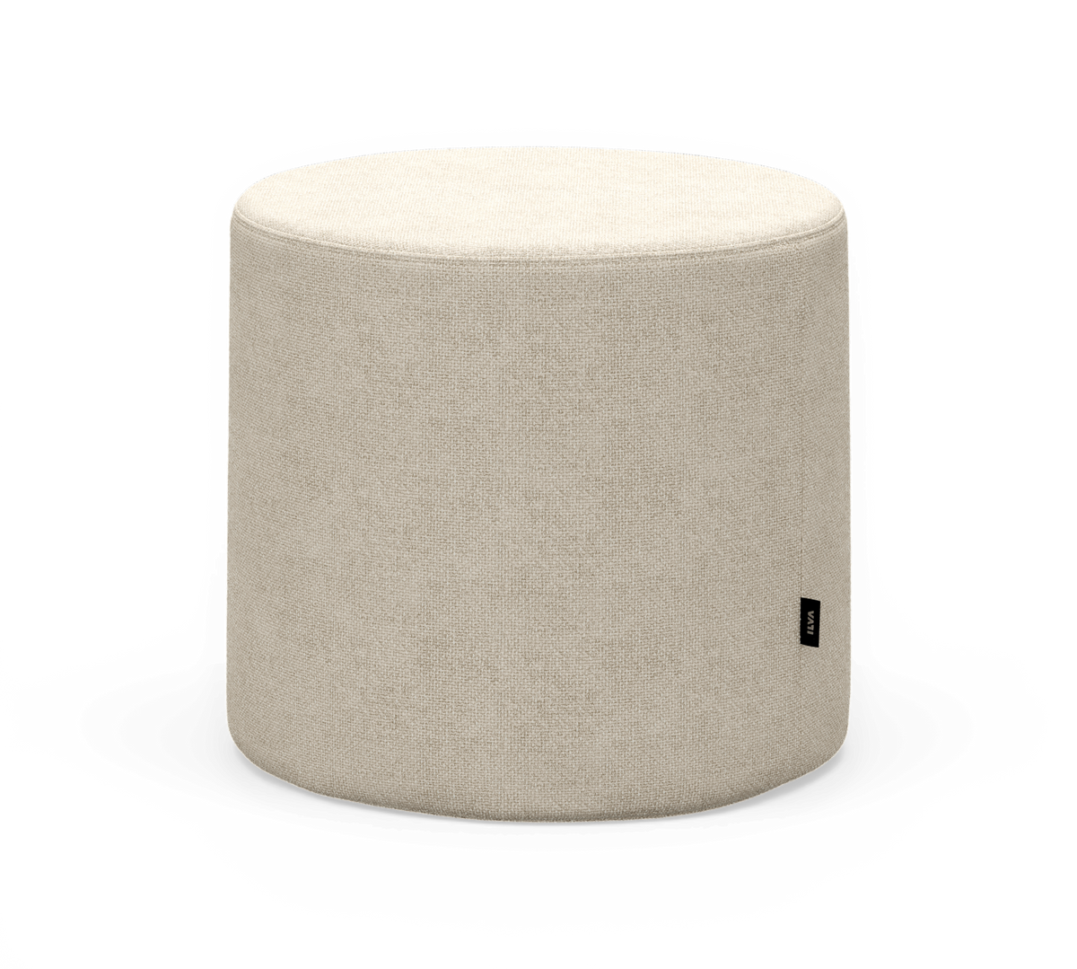Beige cylindrisk puf/ottoman i tekstil.