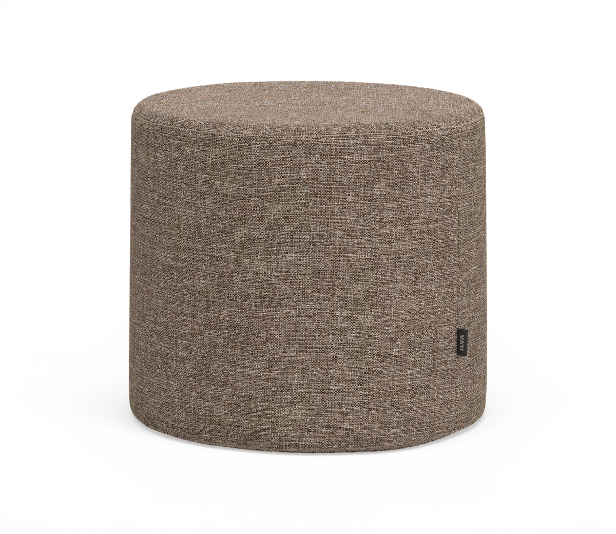 Brun cylinderformet puf i tekstil, frilagt produktbillede.