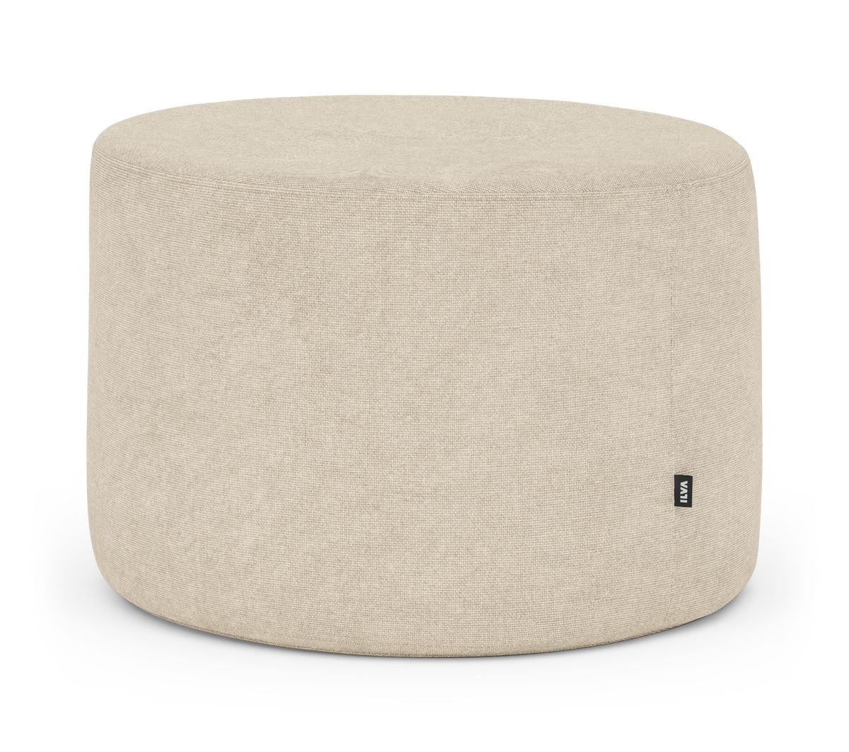 Beige, rund puf/ottoman med stofmærke VIVA.