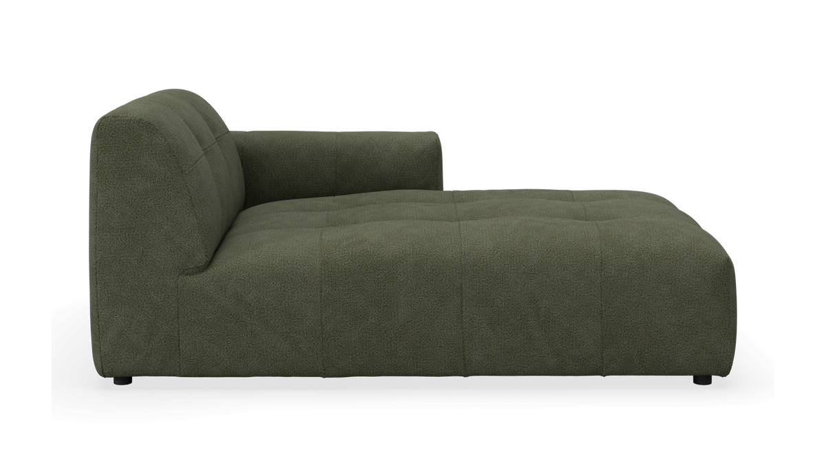 Olivengrøn modulær chaiselong-sofa set fra siden på studiebaggrund.