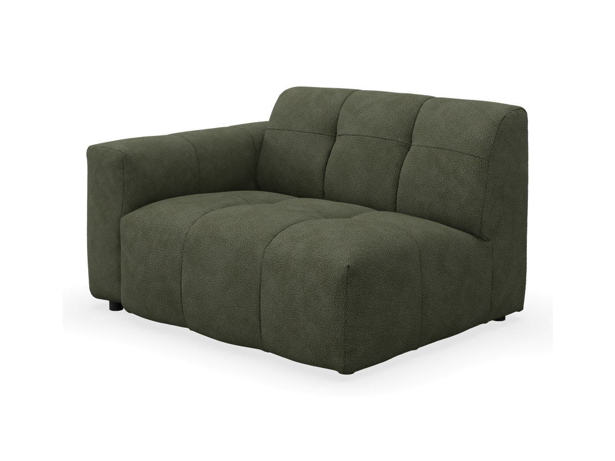 Grøn modulsofa med venstre armlæn i blød, polstret design.