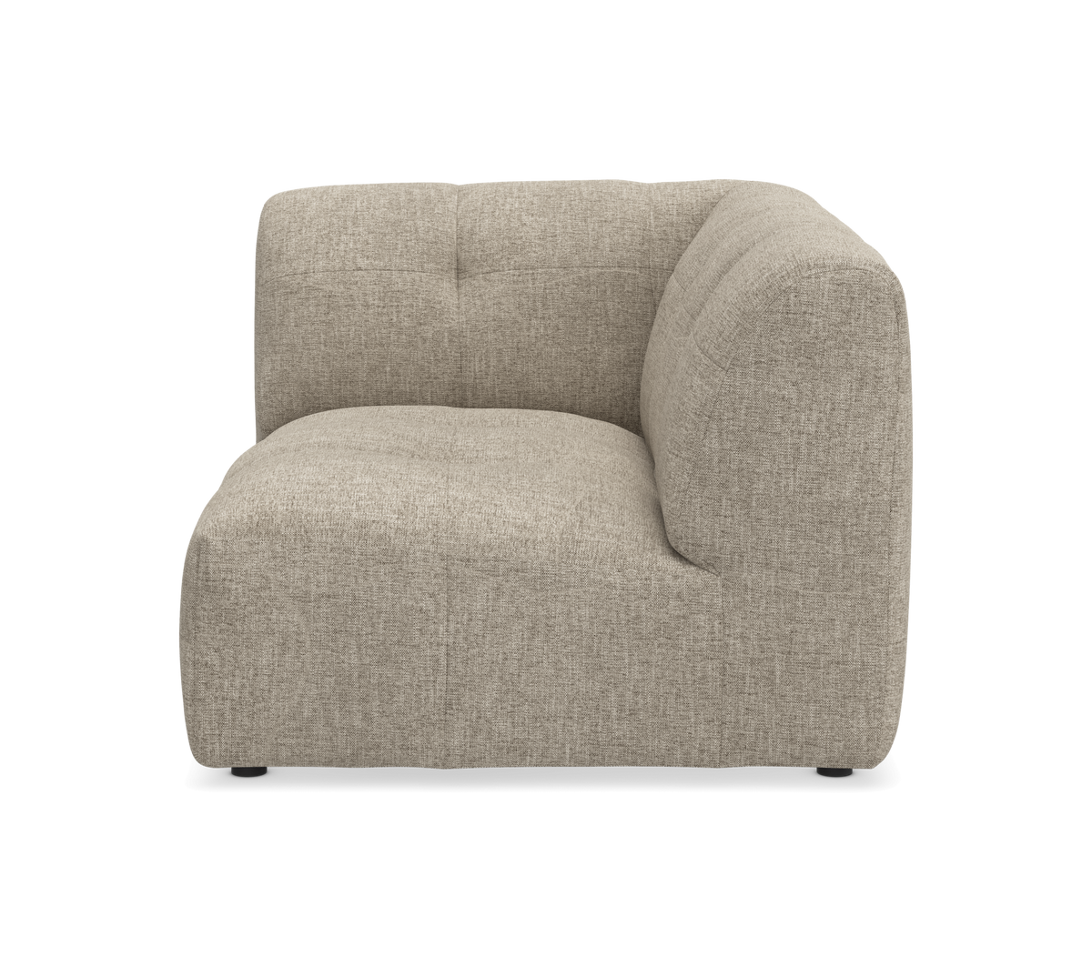 Beige modulsofa hjørnesektion i stof, frilagt produktbillede.