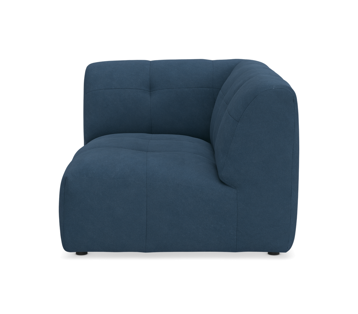 Blå modulsofa, hjørnedel med bløde afrundede former.